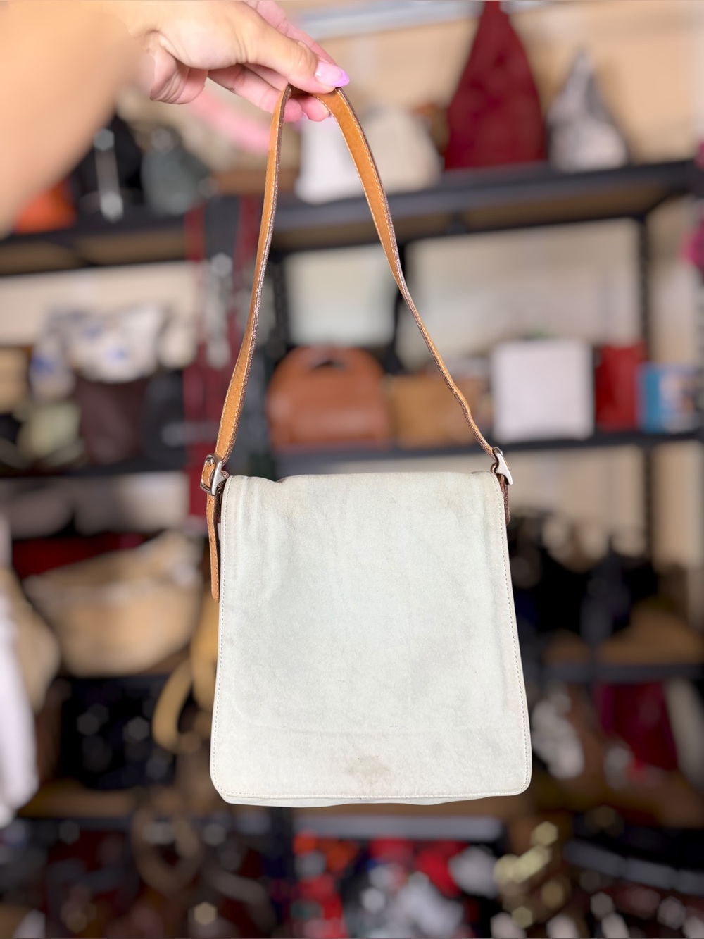 Vintage Coach 9411 North South Slim Shoulder Flap Bag – Light Blue Suede
